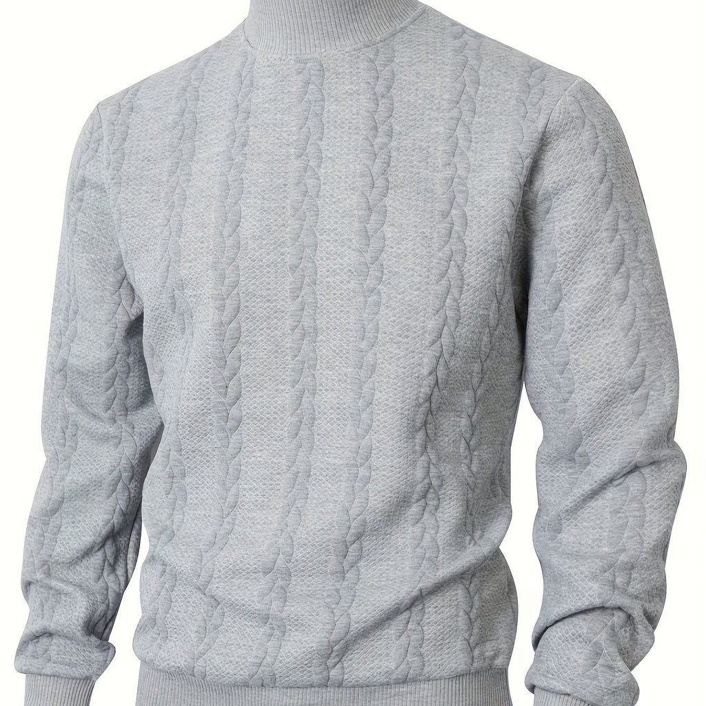 Textured Mock-Neck Sweatshirt Men's Long Sleeve Pullover Beige – Casual, Office, Gift