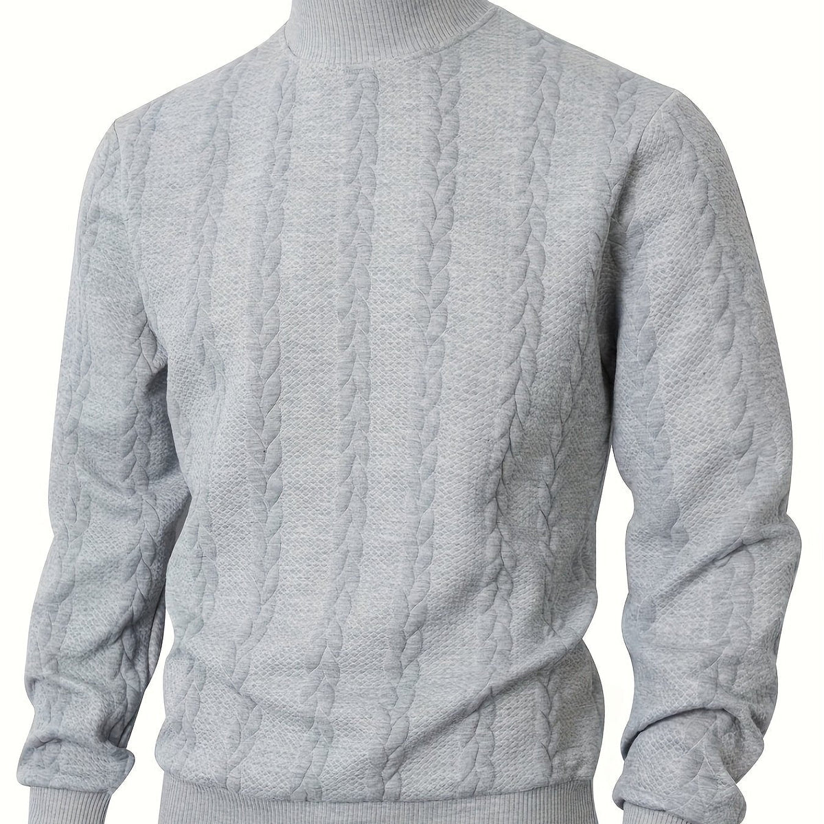 Textured Mock-Neck Sweatshirt Men's Long Sleeve Pullover Beige – Casual, Office, Gift