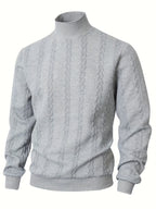 Textured Mock-Neck Sweatshirt Men's Long Sleeve Pullover Beige – Casual, Office, Gift