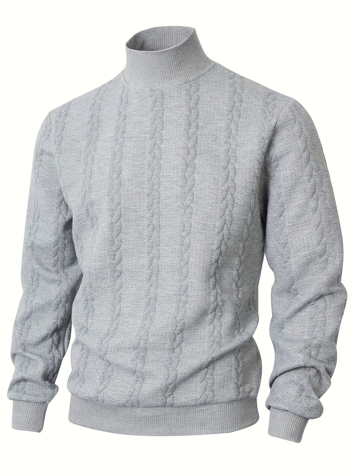 Textured Mock-Neck Sweatshirt Men's Long Sleeve Pullover Beige – Casual, Office, Gift