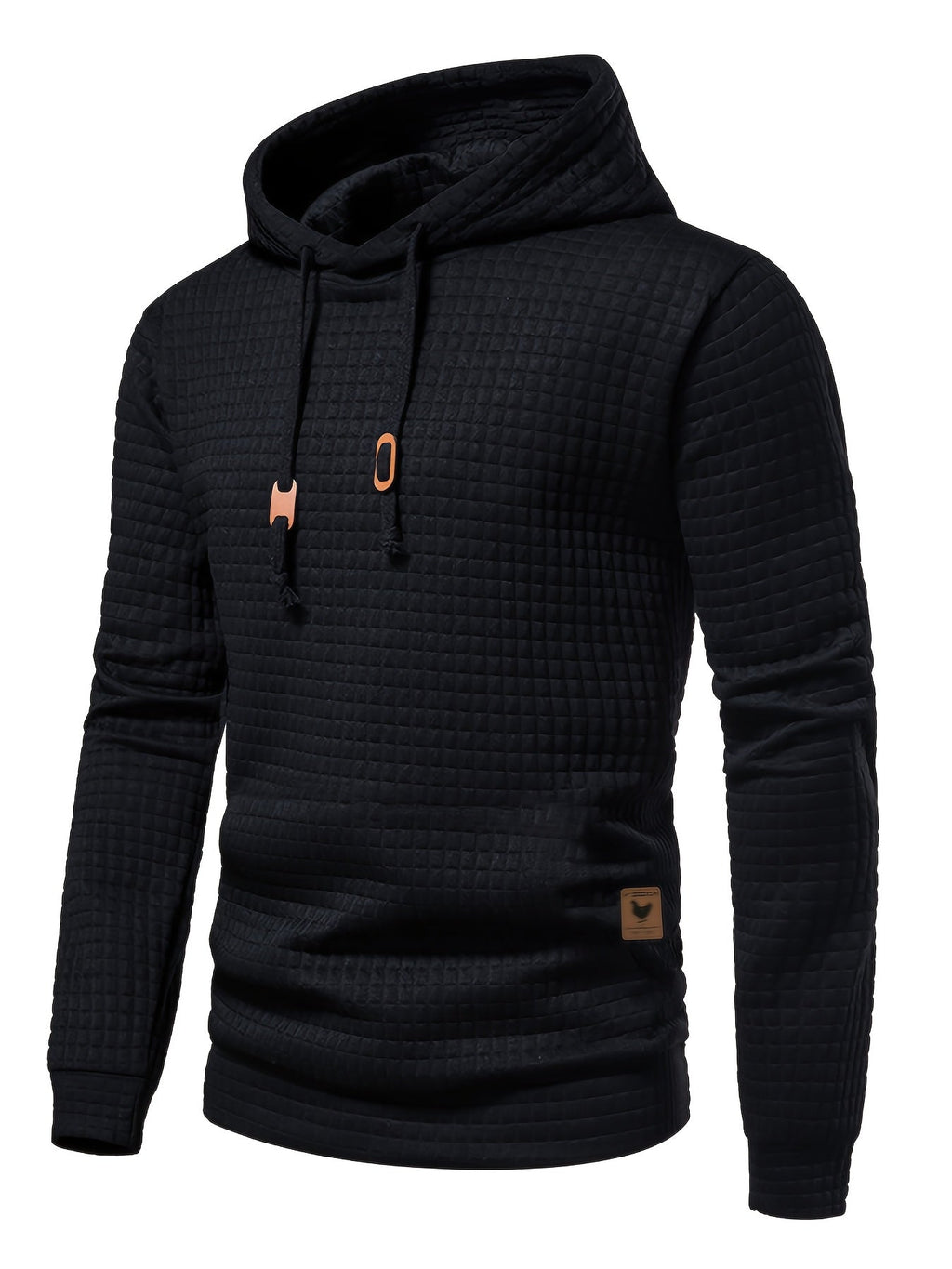 Textured Pullover Hoodie Men's Black Long Sleeve Drawstring – Casual, Gift · Faylori
