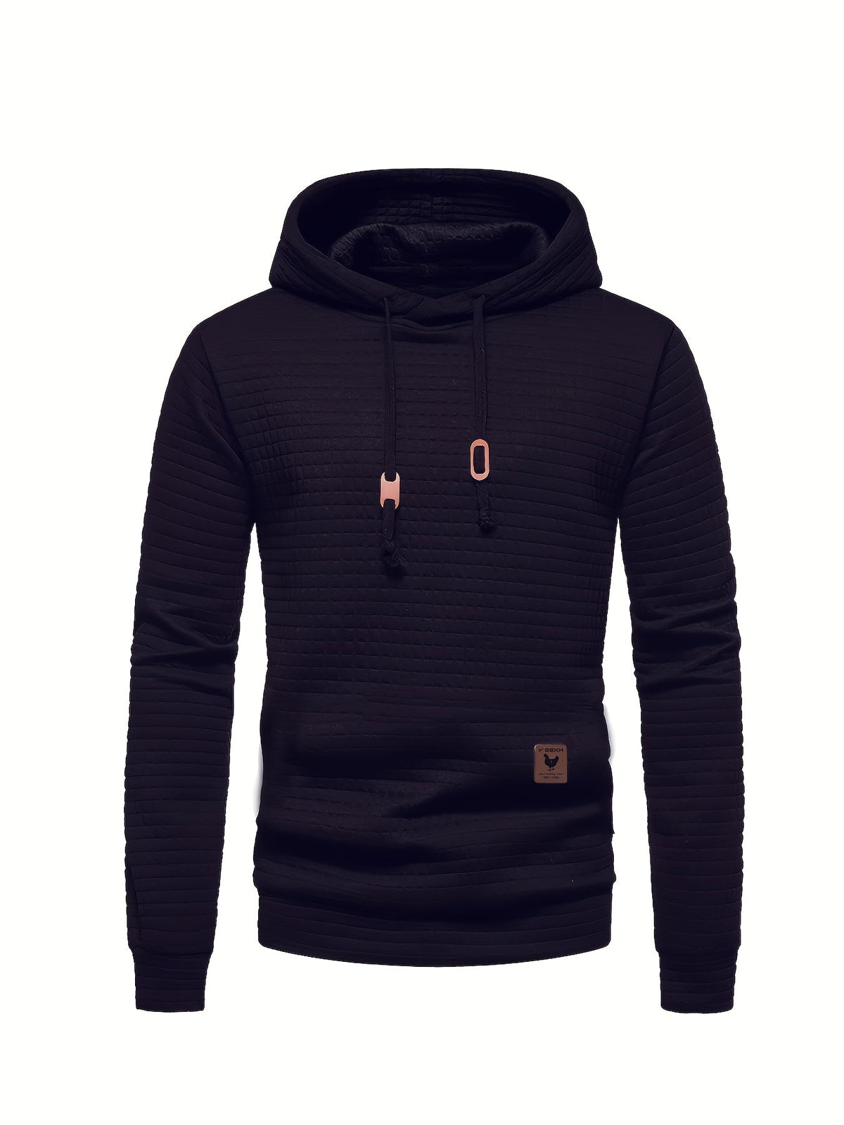 Textured Pullover Hoodie Men's Black Long Sleeve Drawstring – Casual, Gift · Faylori