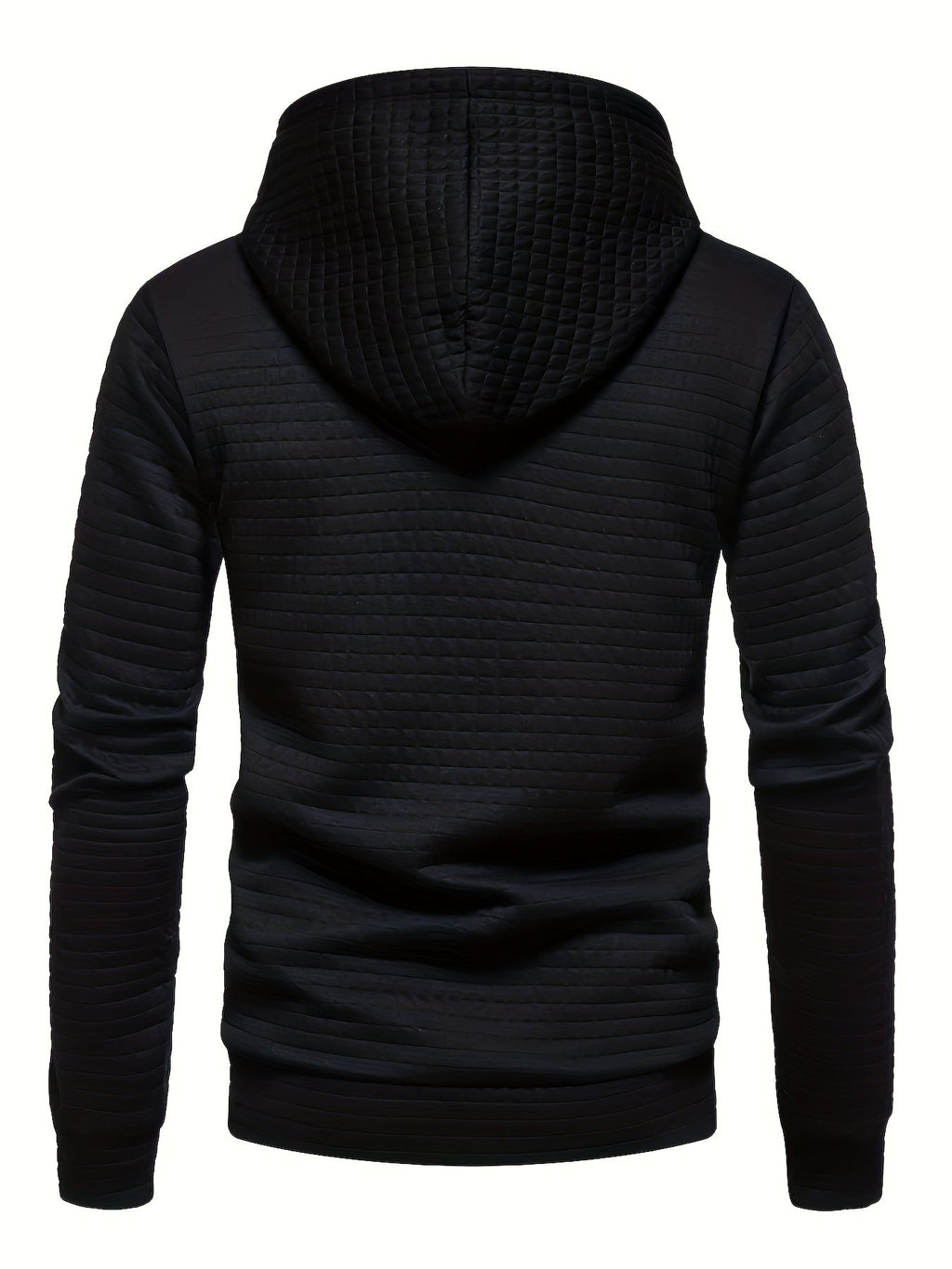 Textured Pullover Hoodie Men's Black Long Sleeve Drawstring – Casual, Gift · Faylori