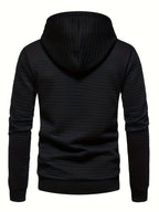 Textured Pullover Hoodie Men's Black Long Sleeve Drawstring – Casual, Gift · Faylori
