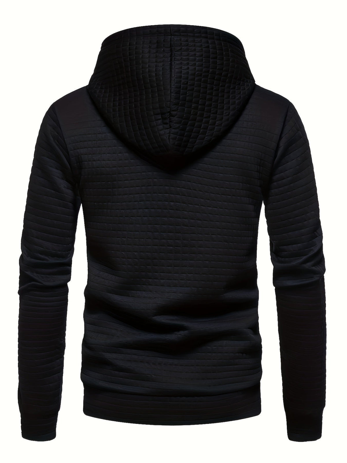Textured Pullover Hoodie Men's Black Long Sleeve Drawstring – Casual, Gift · Faylori