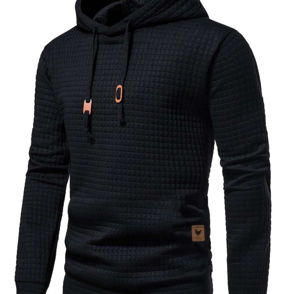 Textured Pullover Hoodie Men's Black Long Sleeve Drawstring – Casual, Gift · Faylori