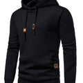 Textured Pullover Hoodie Men's Black Long Sleeve Drawstring – Casual, Gift · Faylori