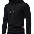 Textured Pullover Hoodie Men's Black Long Sleeve Drawstring – Casual, Gift · Faylori