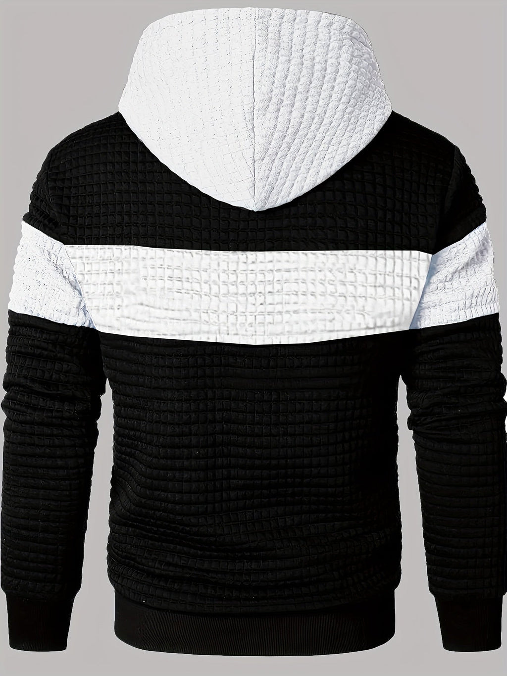 Textured Waffle-Knit Hoodie Men's Color-Block Drawstring Pullover with Pocket – Casual, Gift