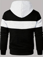 Textured Waffle-Knit Hoodie Men's Color-Block Drawstring Pullover with Pocket – Casual, Gift