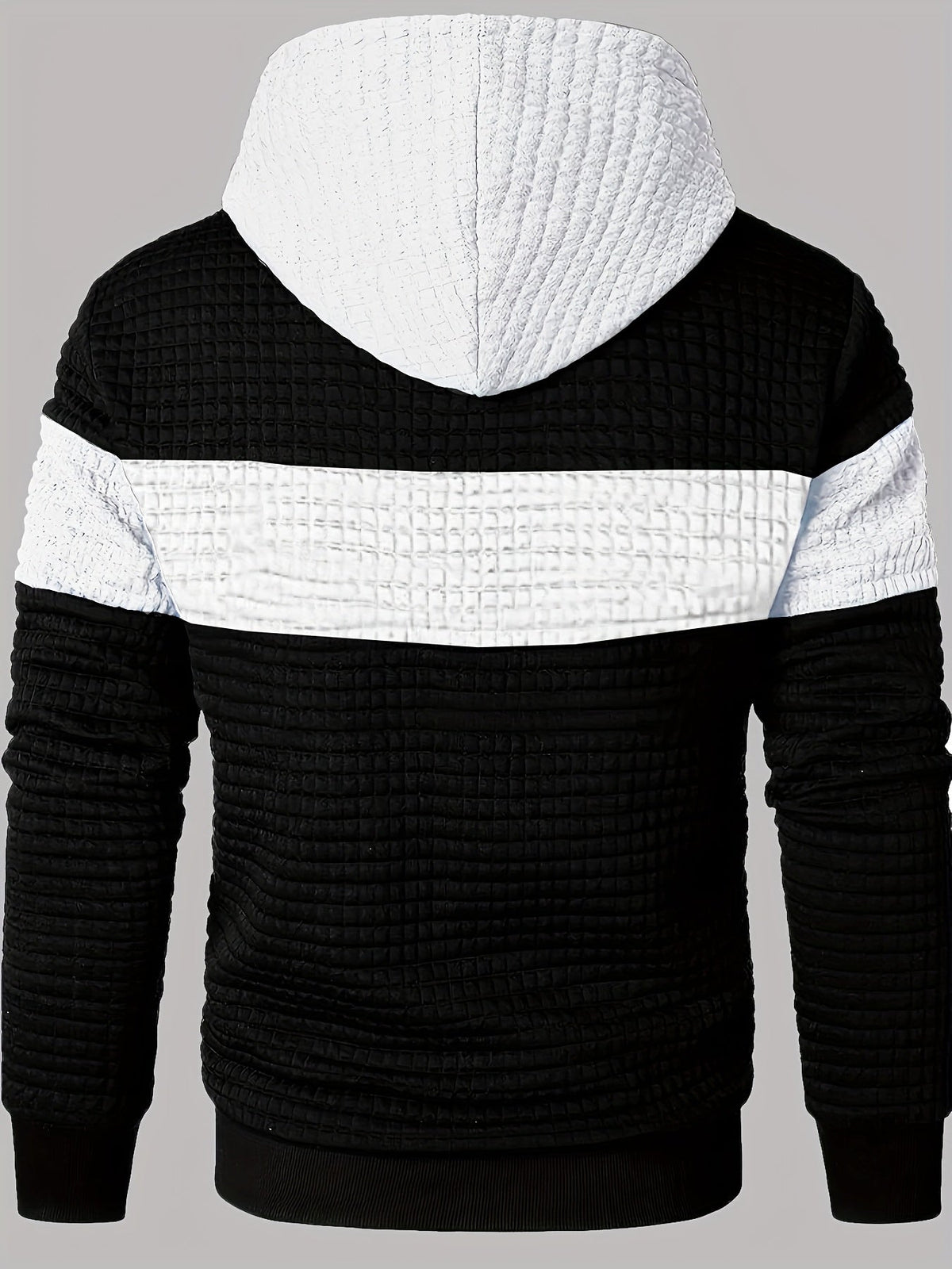Textured Waffle-Knit Hoodie Men's Color-Block Drawstring Pullover with Pocket – Casual, Gift