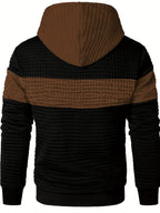 Textured Waffle-Knit Hoodie Men's Color-Block Drawstring Pullover with Pocket – Casual, Gift