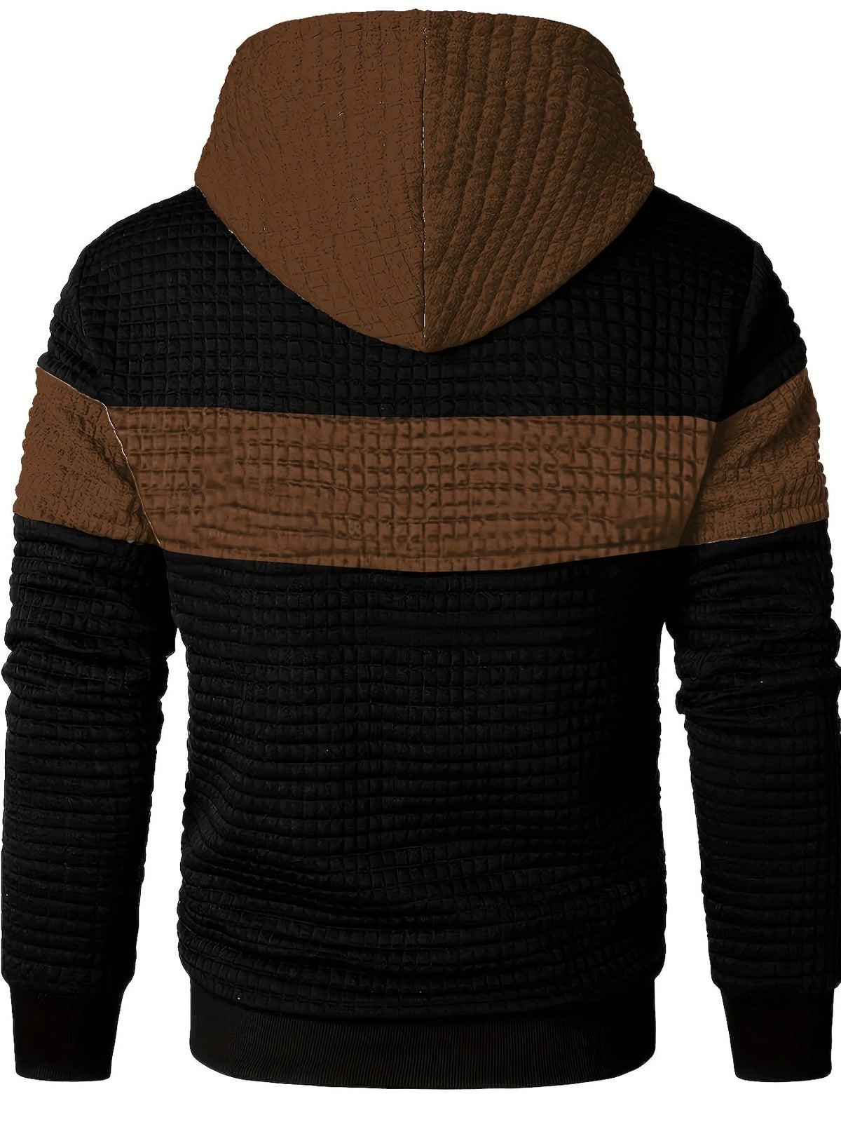 Textured Waffle-Knit Hoodie Men's Color-Block Drawstring Pullover with Pocket – Casual, Gift