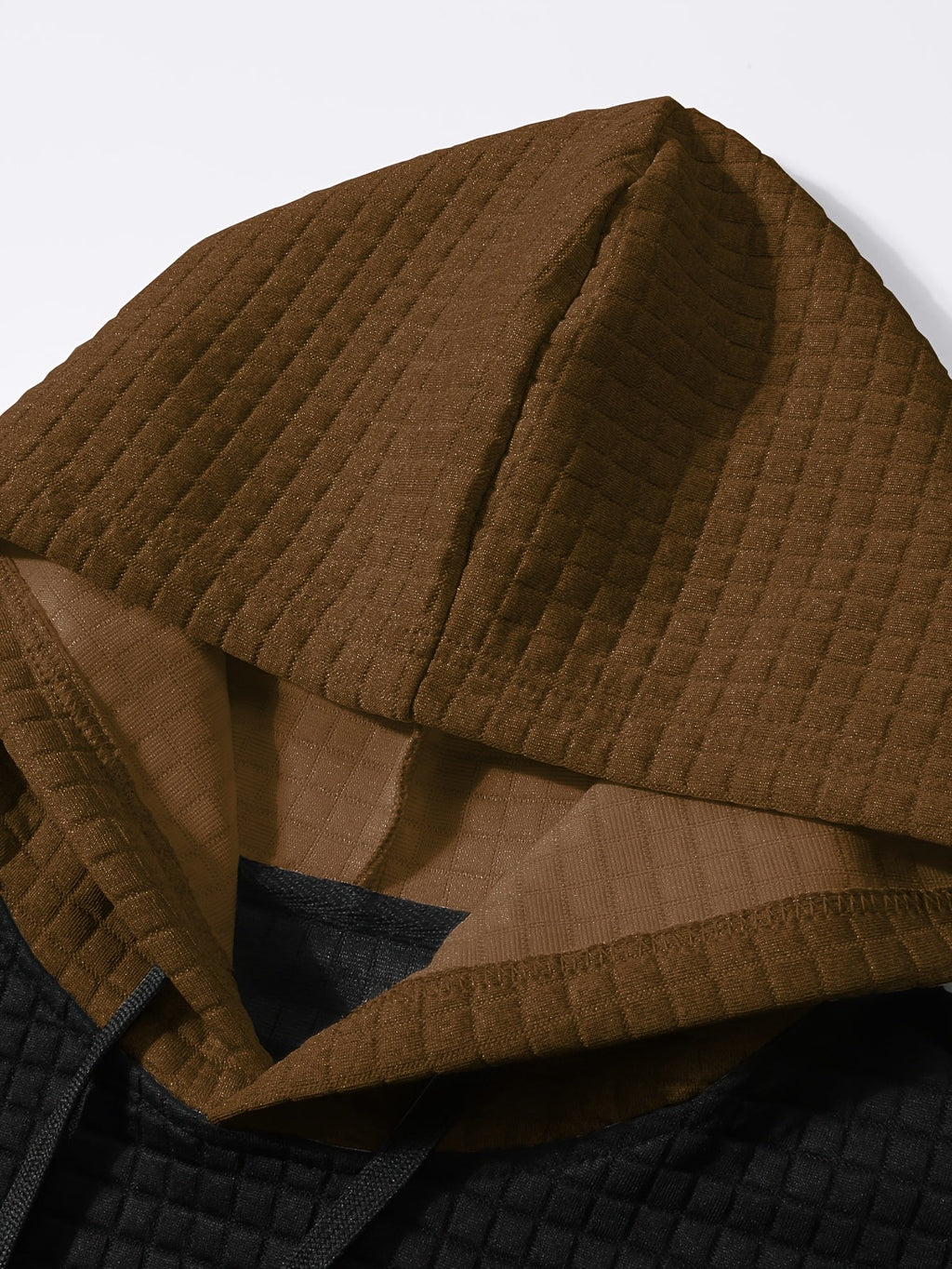 Textured Waffle-Knit Hoodie Men's Color-Block Drawstring Pullover with Pocket – Casual, Gift