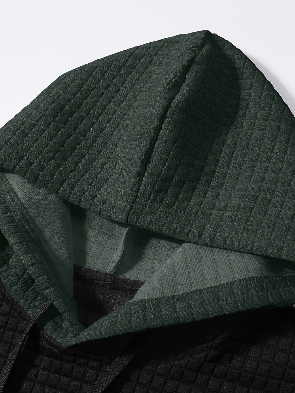Textured Waffle-Knit Hoodie Men's Color-Block Drawstring Pullover with Pocket – Casual, Gift