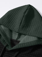 Textured Waffle-Knit Hoodie Men's Color-Block Drawstring Pullover with Pocket – Casual, Gift