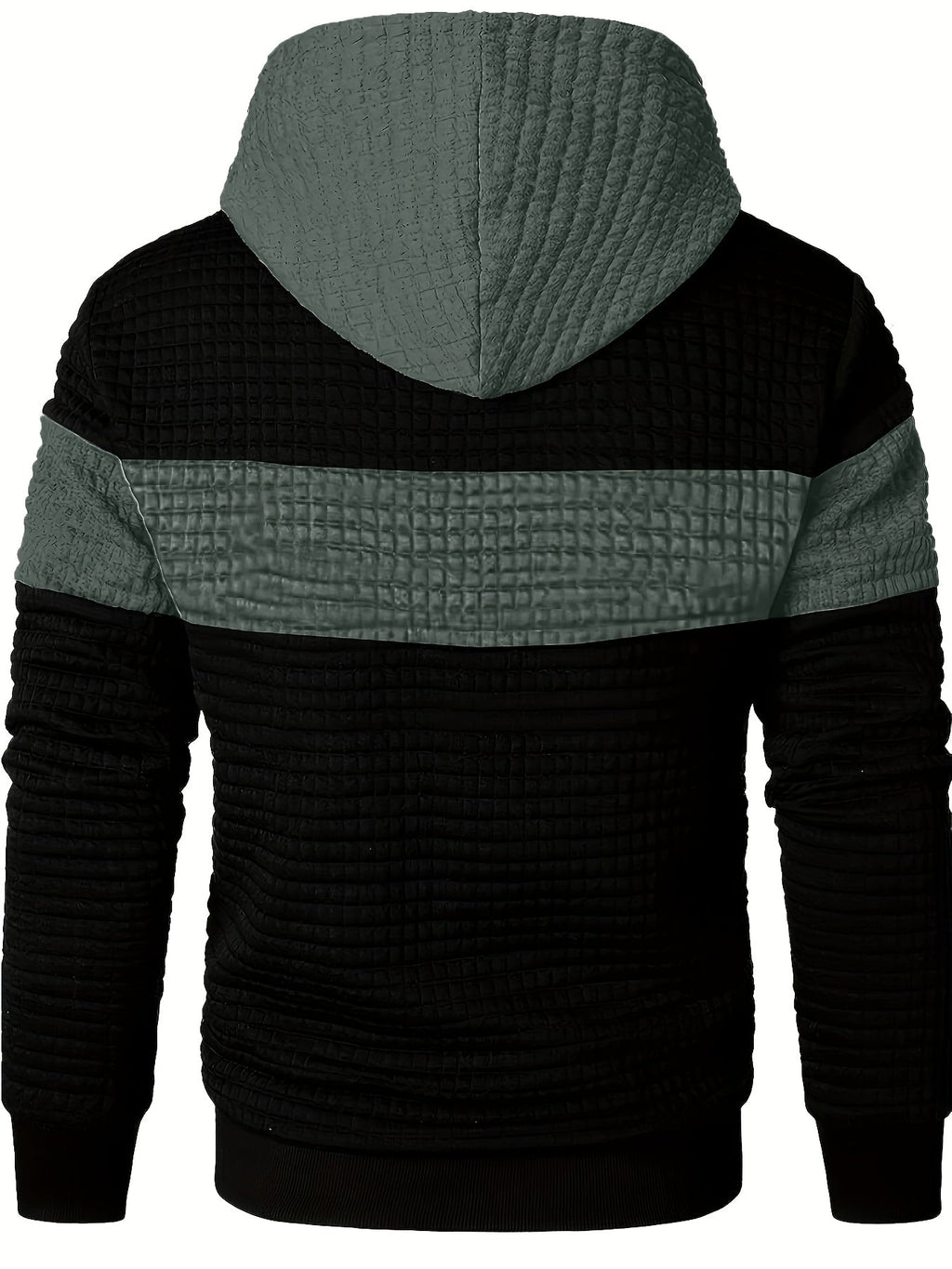 Textured Waffle-Knit Hoodie Men's Color-Block Drawstring Pullover with Pocket – Casual, Gift
