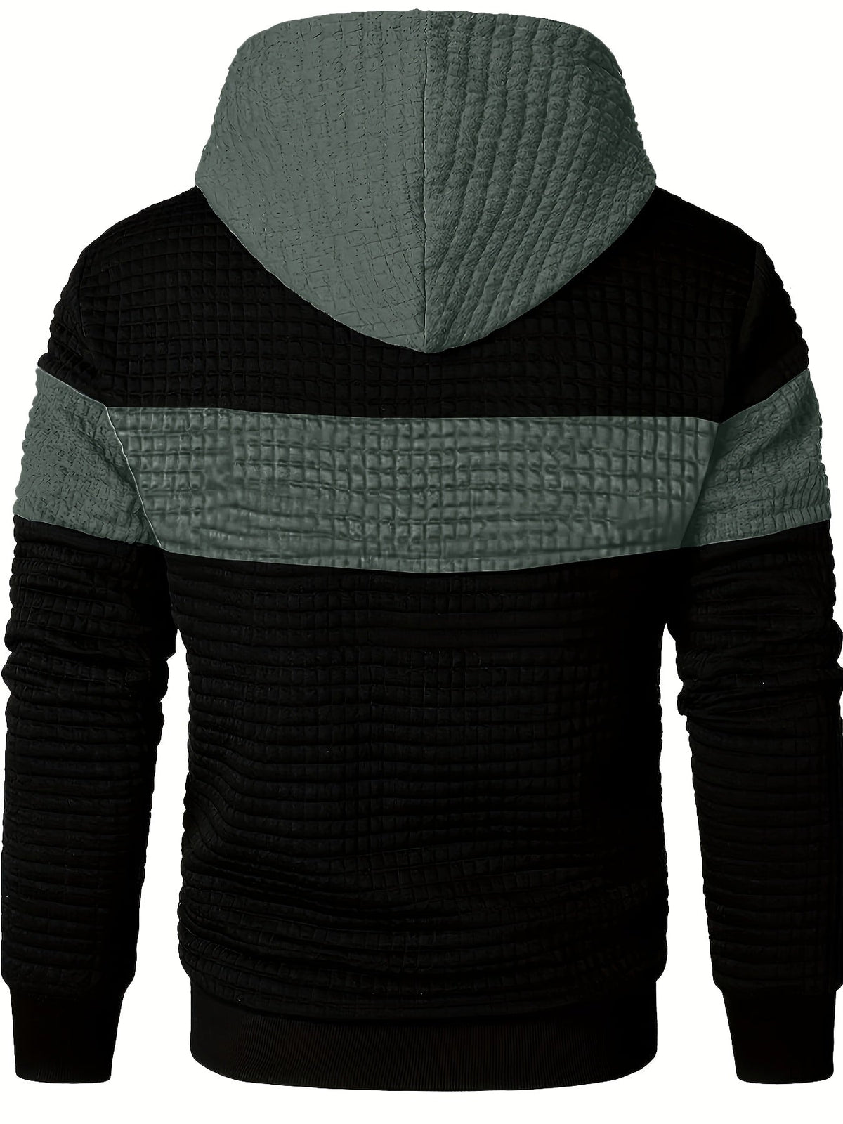 Textured Waffle-Knit Hoodie Men's Color-Block Drawstring Pullover with Pocket – Casual, Gift