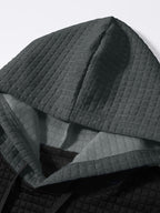 Textured Waffle-Knit Hoodie Men's Color-Block Drawstring Pullover with Pocket – Casual, Gift