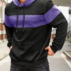 Textured Waffle-Knit Hoodie Men's Color-Block Drawstring Pullover with Pocket – Casual, Gift