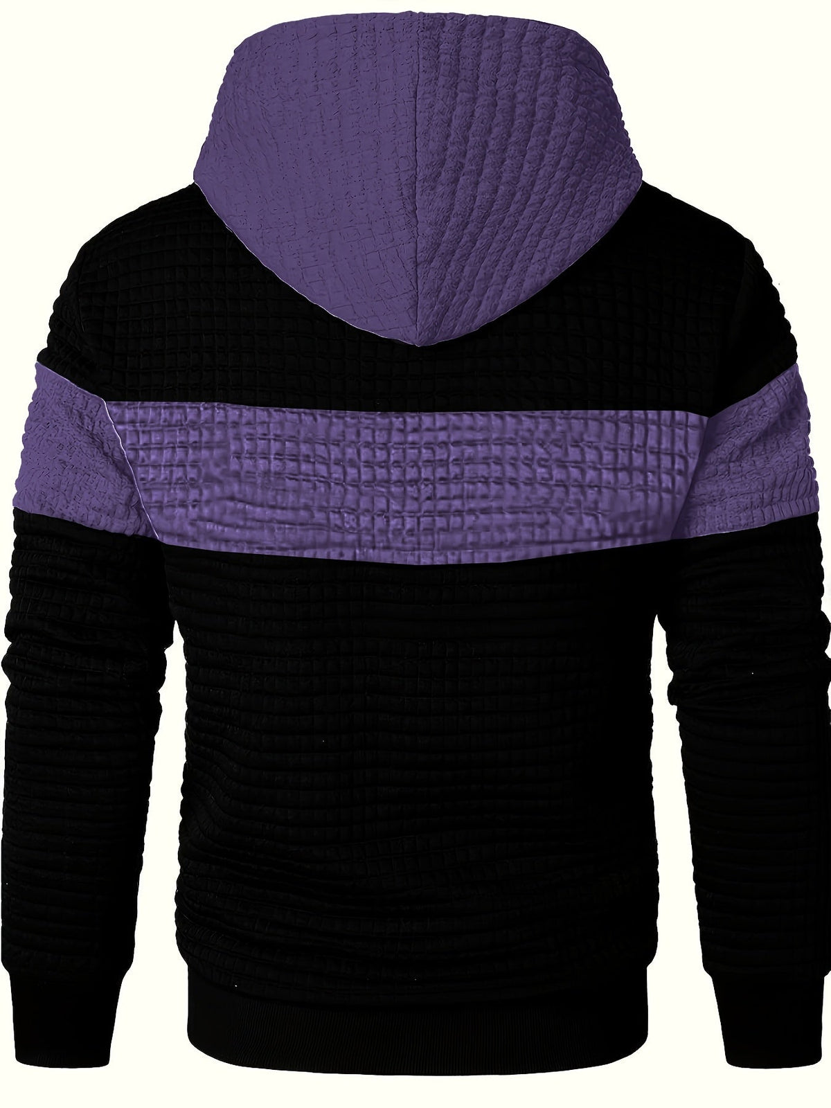 Textured Waffle-Knit Hoodie Men's Color-Block Drawstring Pullover with Pocket – Casual, Gift