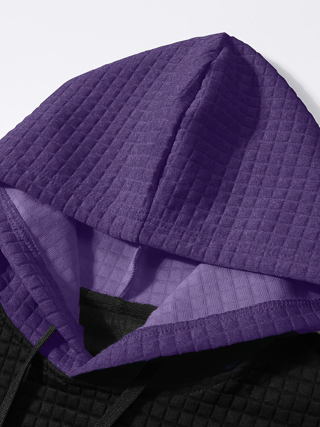 Textured Waffle-Knit Hoodie Men's Color-Block Drawstring Pullover with Pocket – Casual, Gift