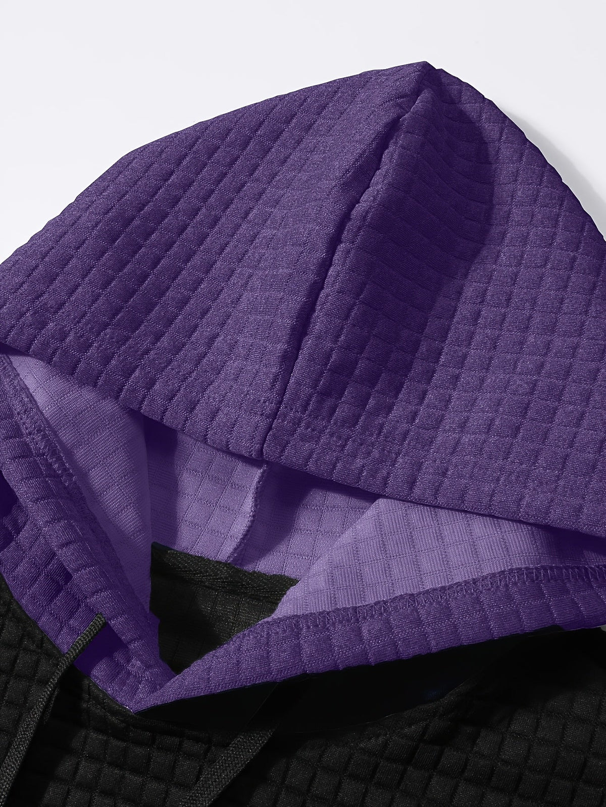 Textured Waffle-Knit Hoodie Men's Color-Block Drawstring Pullover with Pocket – Casual, Gift