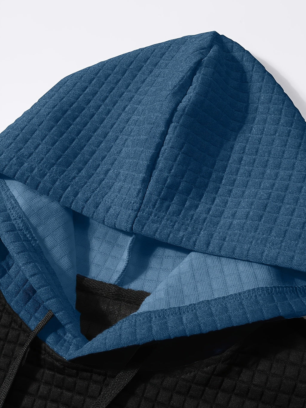 Textured Waffle-Knit Hoodie Men's Color-Block Drawstring Pullover with Pocket – Casual, Gift
