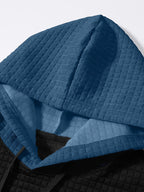 Textured Waffle-Knit Hoodie Men's Color-Block Drawstring Pullover with Pocket – Casual, Gift