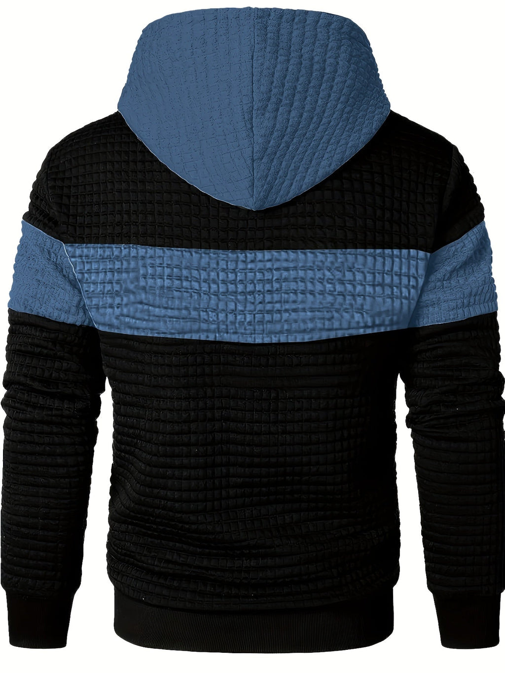 Textured Waffle-Knit Hoodie Men's Color-Block Drawstring Pullover with Pocket – Casual, Gift