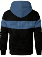 Textured Waffle-Knit Hoodie Men's Color-Block Drawstring Pullover with Pocket – Casual, Gift