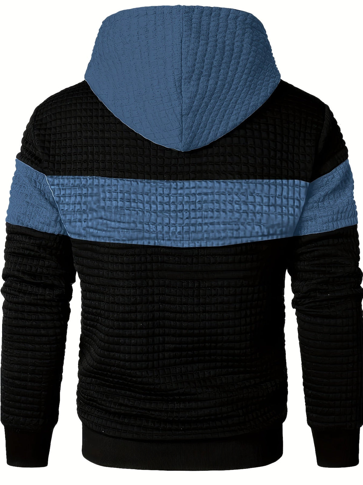 Textured Waffle-Knit Hoodie Men's Color-Block Drawstring Pullover with Pocket – Casual, Gift