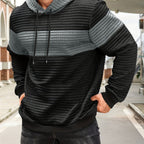 Textured Waffle-Knit Hoodie Men's Color-Block Drawstring Pullover with Pocket – Casual, Gift
