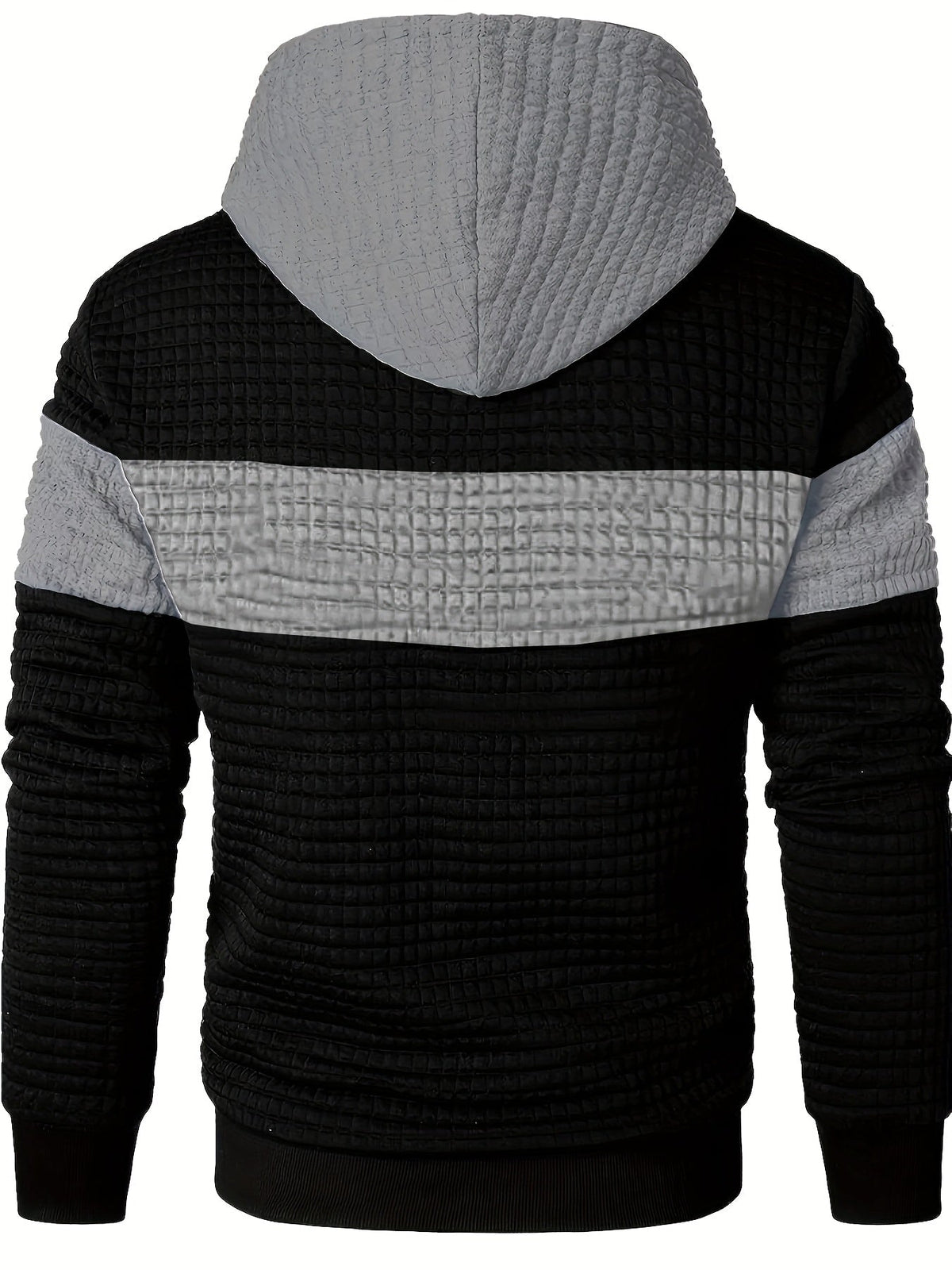 Textured Waffle-Knit Hoodie Men's Color-Block Drawstring Pullover with Pocket – Casual, Gift