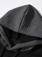 Textured Waffle-Knit Hoodie Men's Color-Block Drawstring Pullover with Pocket – Casual, Gift