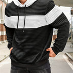 Textured Waffle-Knit Hoodie Men's Color-Block Drawstring Pullover with Pocket – Casual, Gift