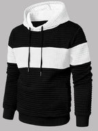 Textured Waffle-Knit Hoodie Men's Color-Block Drawstring Pullover with Pocket – Casual, Gift