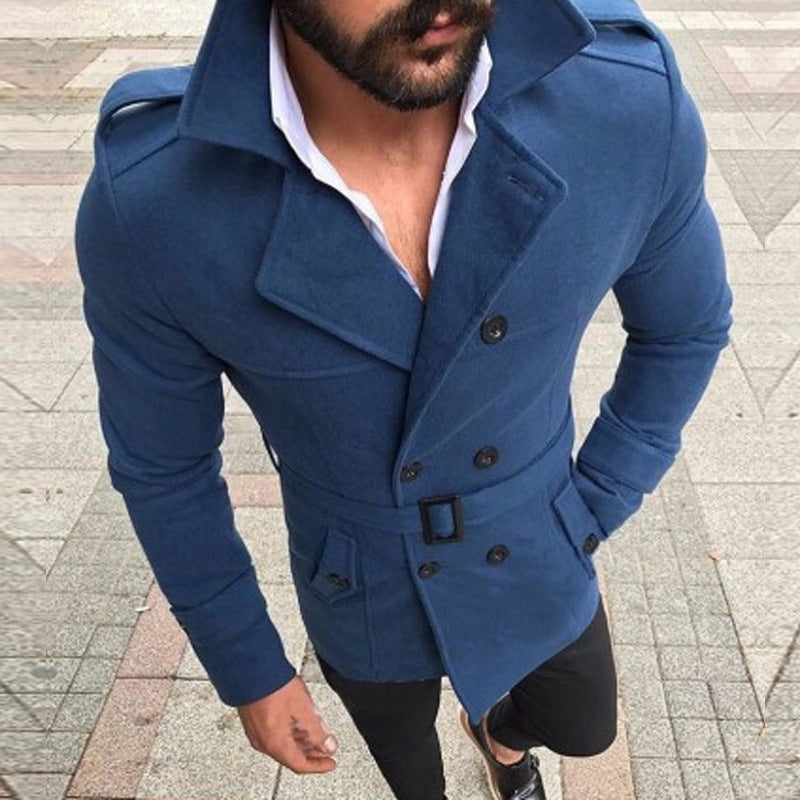 Trench Coat Men's Double-Breasted Slim Fit with Belt Lapel Jacket – Casual, Office, Winter, Gift