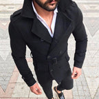 Trench Coat Men's Double-Breasted Slim Fit with Belt Lapel Jacket – Casual, Office, Winter, Gift