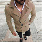 Trench Coat Men's Double-Breasted Slim Fit with Belt Lapel Jacket – Casual, Office, Winter, Gift