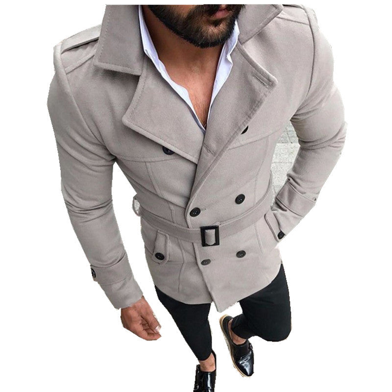 Trench Coat Men's Double-Breasted Slim Fit with Belt Lapel Jacket – Casual, Office, Winter, Gift