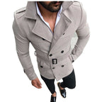 Trench Coat Men's Double-Breasted Slim Fit with Belt Lapel Jacket – Casual, Office, Winter, Gift