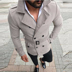 Trench Coat Men's Double-Breasted Slim Fit with Belt Lapel Jacket – Casual, Office, Winter, Gift
