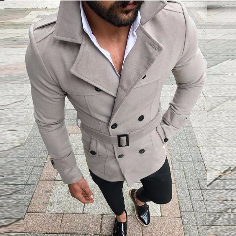 Trench Coat Men's Double-Breasted Slim Fit with Belt Lapel Jacket – Casual, Office, Winter, Gift