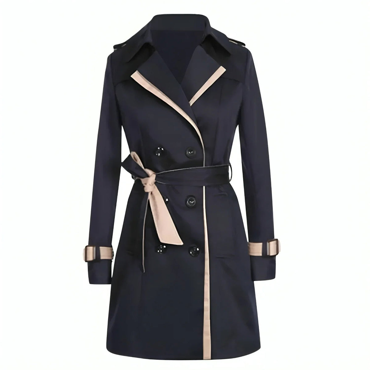 Trench Coat Women's Double-Breasted Khaki with Belt Mid-Length – Casual, Office, Holiday, Gift
