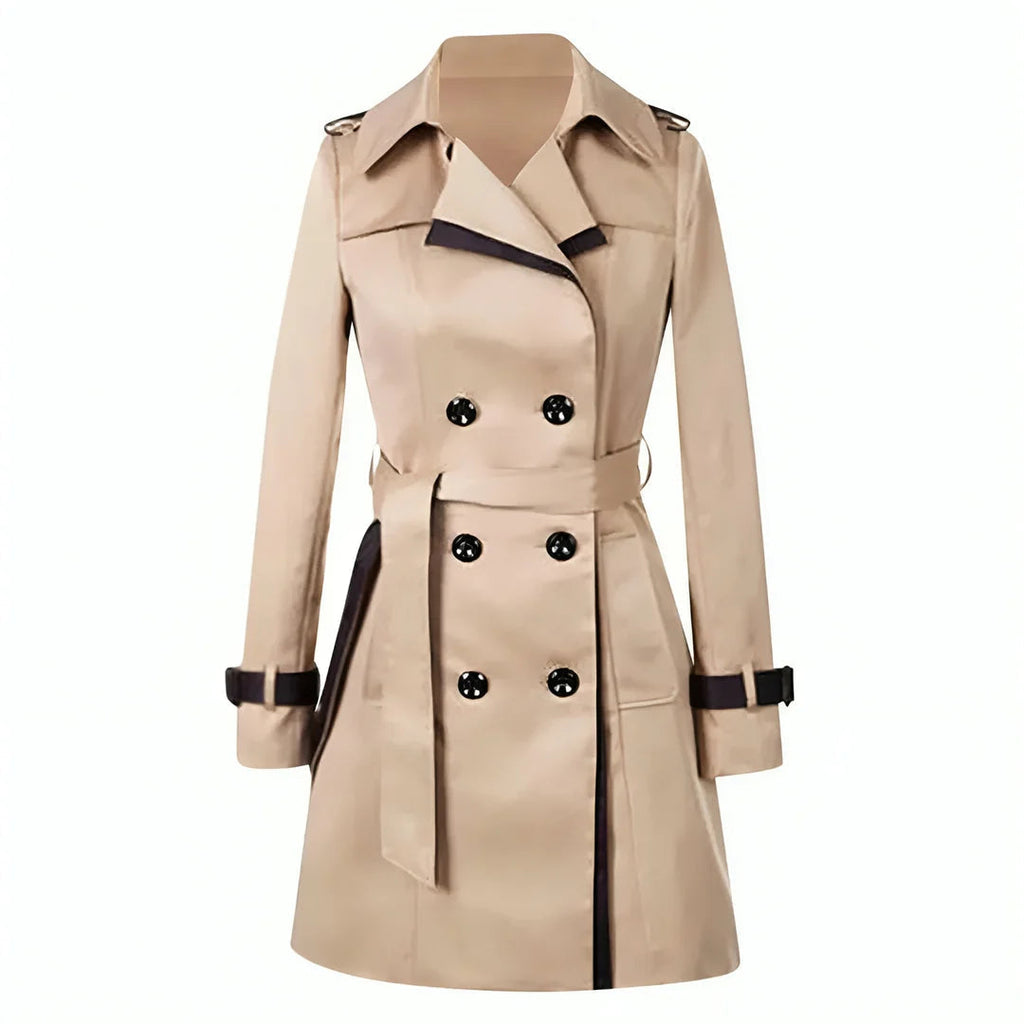 Trench Coat Women's Double-Breasted Khaki with Belt Mid-Length – Casual, Office, Holiday, Gift