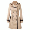Trench Coat Women's Double-Breasted Khaki with Belt Mid-Length – Casual, Office, Holiday, Gift