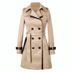 Trench Coat Women's Double-Breasted Khaki with Belt Mid-Length – Casual, Office, Holiday, Gift