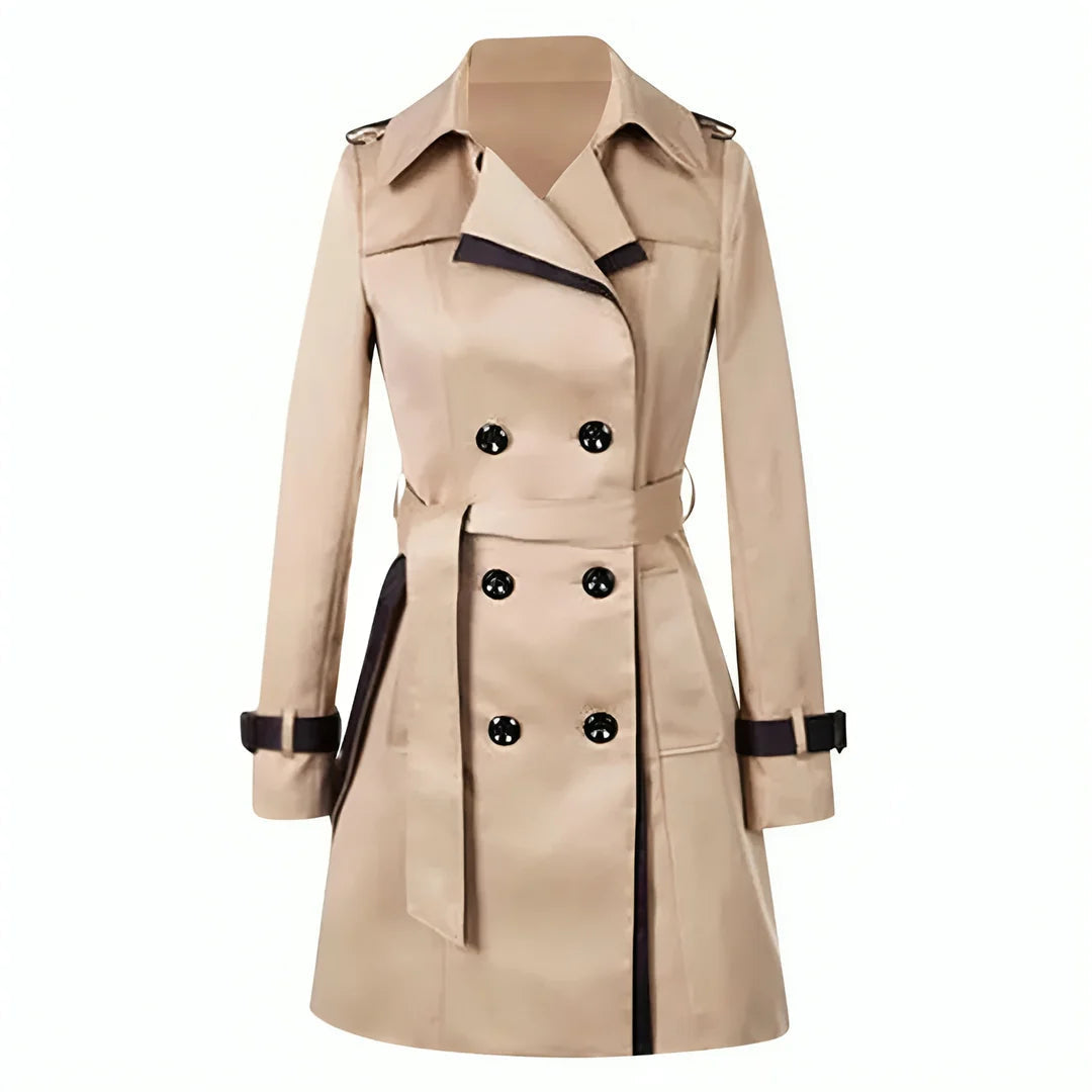 Trench Coat Women's Double-Breasted Khaki with Belt Mid-Length – Casual, Office, Holiday, Gift