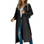Trench Coat Women's Long Double-Breasted with Notch Lapel – Casual, Office, Gift